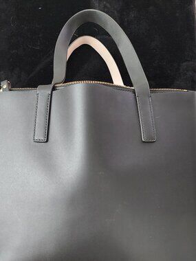 Kate Spade Black Leather Tote Bag Large Structured Satchel Pink Interior